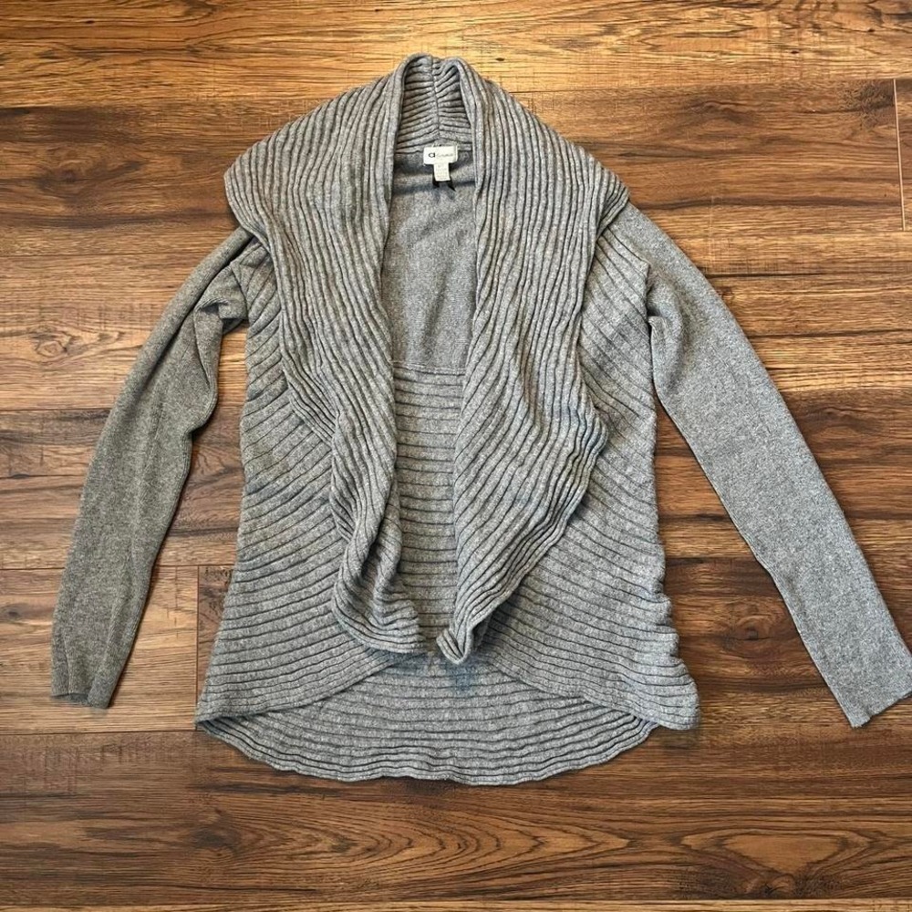 Dynamite Y2K Ribbed Draped Open Front Cardigan Grey Women S Minimalist Work